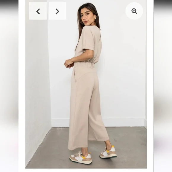 Spanx Aire Crop Wide Leg Jumpsuit Color Tahini - Picture 4 of 15